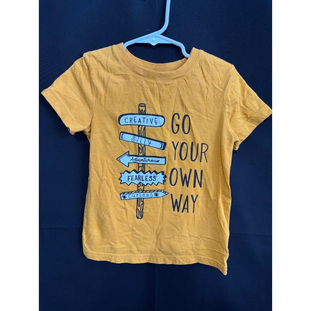 Cat & Jack Graphic T-Shirt 4T Yellow Positive Vibes Go Your Own Way Short Sleeve
